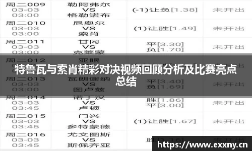 特鲁瓦与索肖精彩对决视频回顾分析及比赛亮点总结